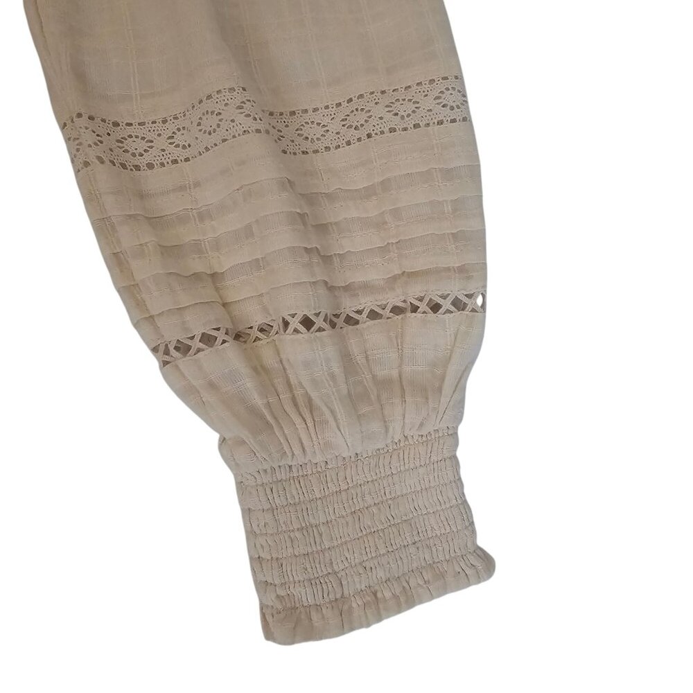 American Eagle Beige Boho Smocked Long Sleeve Mini Dress Women's Size Large - Picture 4 of 16